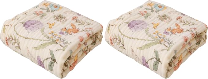 6-Layer Muslin Baby Blanket Made with Organic Cotton - Enchanting Woodland Garden,Swaddle & Crib Quilt, 43" x 43",Garden(Gender Neutral) (Pack of 2)