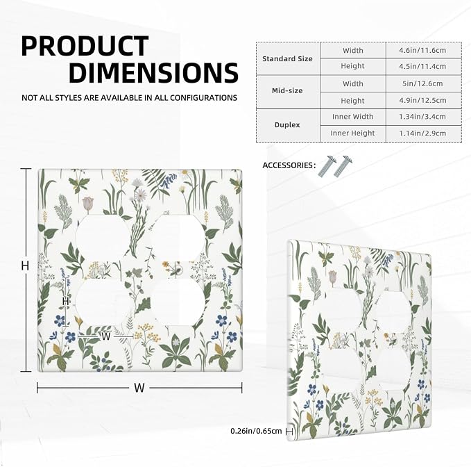 Outlet Covers Floral Green Leaf Plant Flowes 2 Gang Double Duplex Decorative Light Switch Covers Electrical Wallplates Socket Faceplate For Bed Room Farmhouse Decor