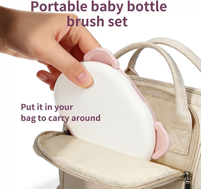 Portable Baby Bottle Clean Brush Set, Lightweight Ultra-Thin Storage Box, Includes Bottle Brush, Pacifier Brush, Soap Dispenser, Straw Brush, Drying Rack, Storage Box, Easy Clean