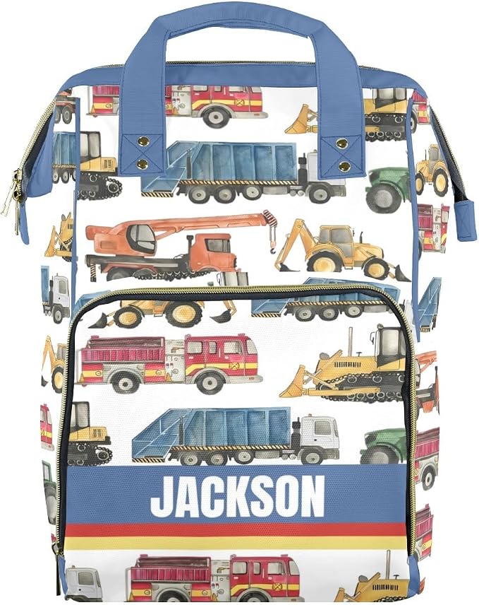 Custom Diaper Bag for Baby Customized Construction Vehicle Baby Bag Personalized Nursing Bags with Name Custom Name Mommy Daypack Bag Tote Bag Gifts