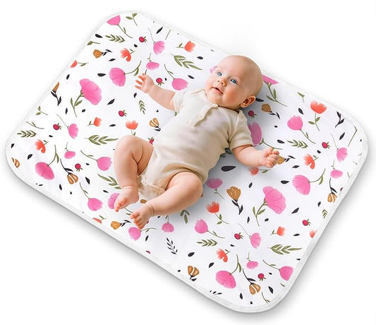Baby Changing Pad, Diaper Changing Mat for Dresser, Changing Table, Travel, 100% Cotton Surface, Breathable & Waterproof, Shower Gift for Newborn Girls, Extra Large 24" x 30" Purple Flower
