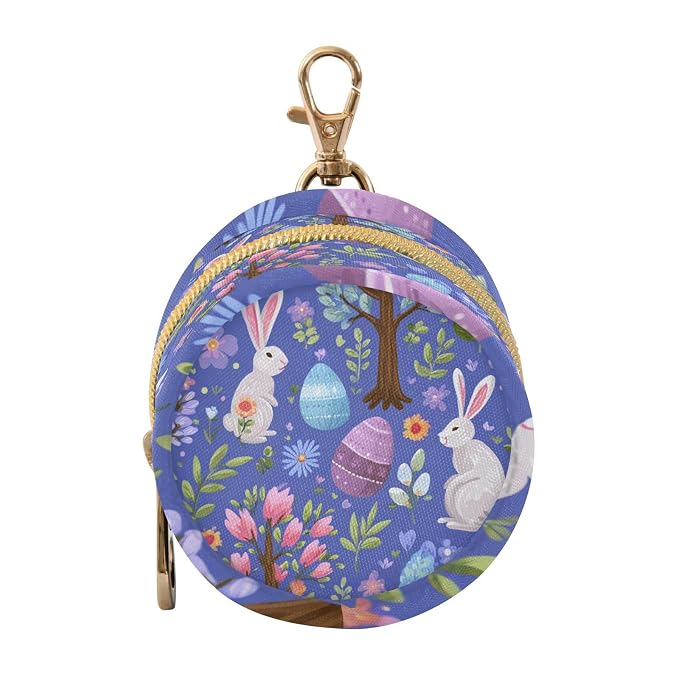 Pacifier Holder with Clip Pacifier Case for Diaper Bag Round Baby Pacifier Pouch Box Bag Portable Blue Rabbit and Easter Egg Tree Easter