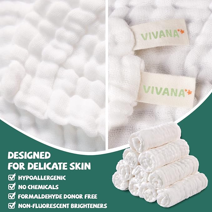 Baby Muslin Washcloths -6 Layer Soft Absorbent Face Towel - Natural Newborn Wipes for Delicate Skin - Baby Registry as Shower