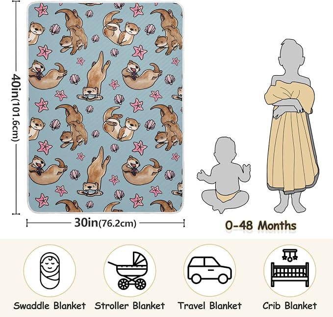 Ollabaky Otters Baby Blanket for Boys Girls Cotton Throw Blanket Swaddle Blanket for Crib Stroller Nursery Receiving Blanket Infant Toddler Unisex 30"x40"