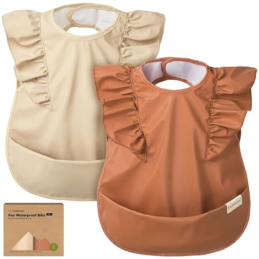 KeaBabies Waterproof Bibs for Baby Girl,Boy ??2-Pack Lightweight, Large Baby Bibs for Eating, Wearable Food Catcher, 6-12 Months Infant Feeding Essentials, Smock for Toddlers 1-3, Kids (Terracotta)