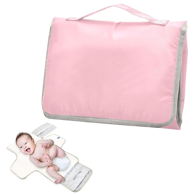Pink Portable Diaper Changing Pad for Baby, Waterproof & Foldable Changing Mat, Soft & Comfortable with Wipes Pocket, Baby Essentials