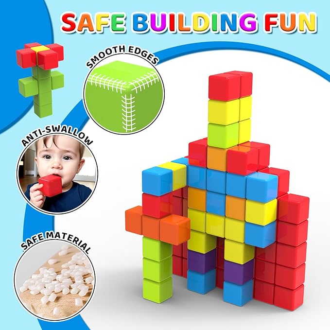 Magnetic Building Blocks, 1.65 inch Large Magnetic Stacking Cubes for Toddlers, Sensory & Montessori Toys for Boys & Girls 1 2 3 Years Old (36 PCS)