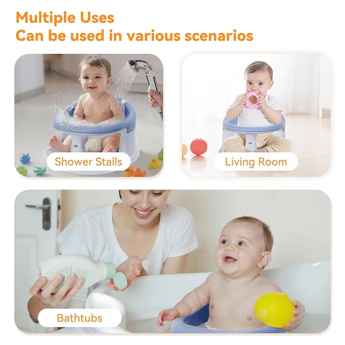 Baby Bath Seat for Babies 6 Months & Up - 360° Protection Baby Bath Chair with Temperature Alert & Cushion | Non-Slip Toddler Bathtub Seat | Newborn Infant Bath Tub Seats for Babies Sitting Up (Blue)