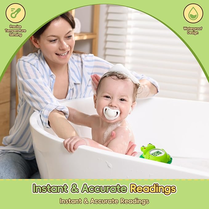 b&h Rechargeable Baby Bath Thermometer, Floating Safety Toddlers Bathtub Thermometer for Accurately Measuring Toddler’s Tub Water Temperature, Newborn Shower Essentials, Cute Frog