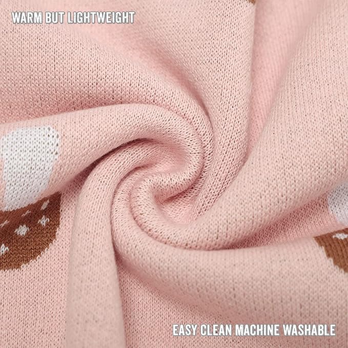 Swaddle Blanket for Girls 100% Cotton Buttery Soft Cozy Receiving Swaddle Crib Stroller Blanket for Shower Gift Registry for Newborns, Infants, Toddlers (Mushroom - Pink)
