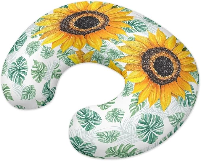 Sunflower Print Nursing Pillow Covers for Bebe Girls and Boys Breathable Nursing Pillow Slipcover Baby Pillow Cover Feeding Position Support White (Cover Only)