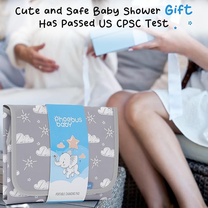 Baby Portable Changing Pad Travel - Waterproof Compact Diaper Changing Mat with Built-in Pillow - Lightweight & Foldable Changing Station, Newborn Shower Gifts
