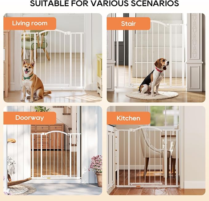 BestPet 36”Tall Arched Décor Walk-Through Dog Gate for Stairs & Doorways, Fits 28.5”-39.7” Wide Openings,Metal Pet Gate for Indoor Use,Adjustable Safety Gates for Pets,White
