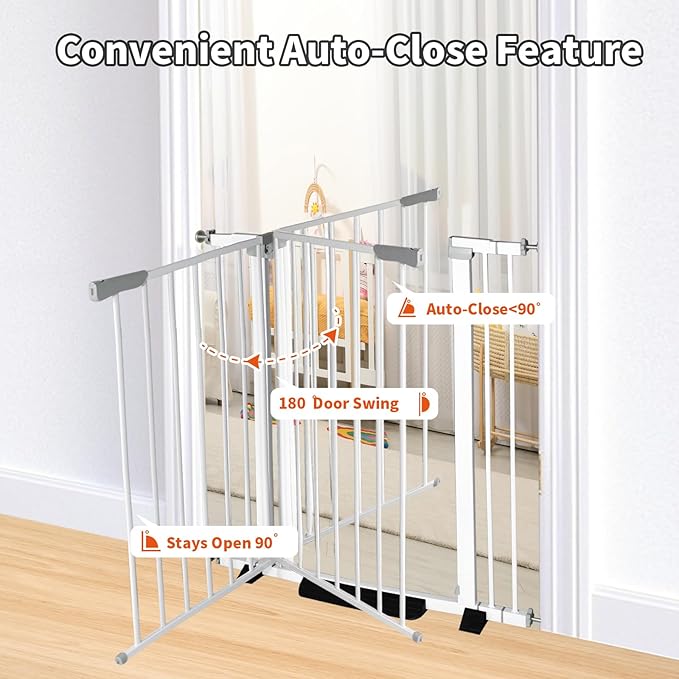 41 Inch Tall Baby Gate Auto Close Dog Gate Adjustable 29.92"-49.21" Wide Pressure Mounted Walk Through Swing Pet Gate for Doorways (White, 29.92"-49.21" Wide)