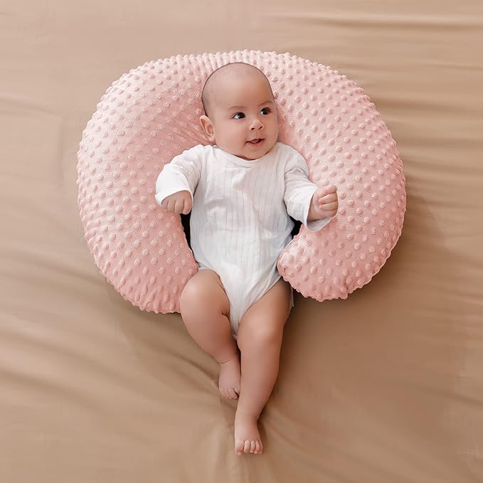 Nursing Pillow and Positioner with Cover for Breastfeeding and Bottle Feeding, Propping Baby, Tummy Time, Baby Sitting Support, Awake-Time Support (Light Pink, 22" x 17.7" x 5.9")