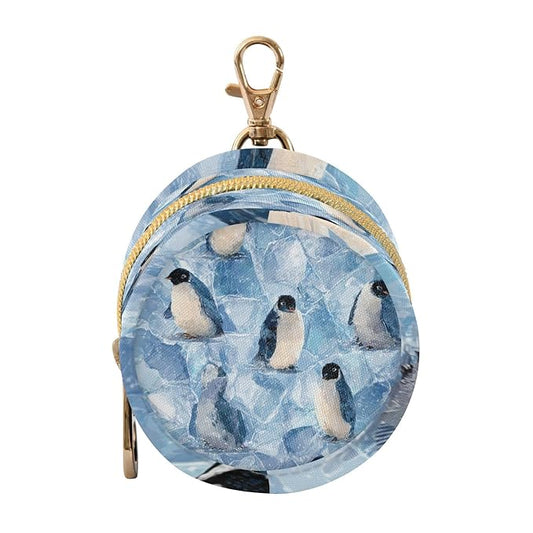 Pacifier Holder with Clip Pacifier Case for Diaper Bag Round Baby Pacifier Pouch Box Bag Portable Cute Blue Polar Penguin and Ice Blocks