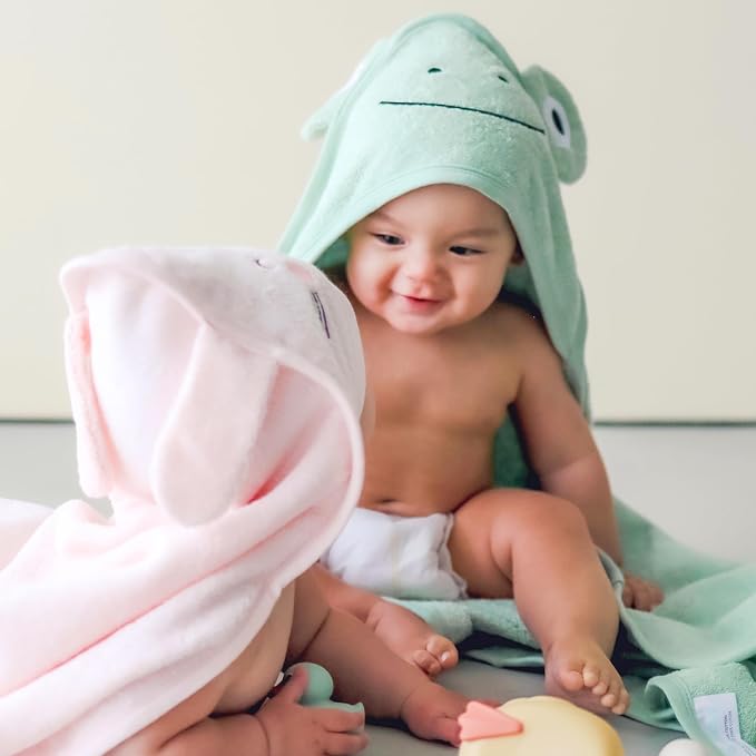 CuddleBug Hooded Baby Bath Towel & Washcloth Set (Bear) - 100% Cotton Terrycloth Hooded Baby Towels for Newborn & Toddler - Super-Soft & Absorbent, Newborn Essentials (33" x 33") - Sage Green
