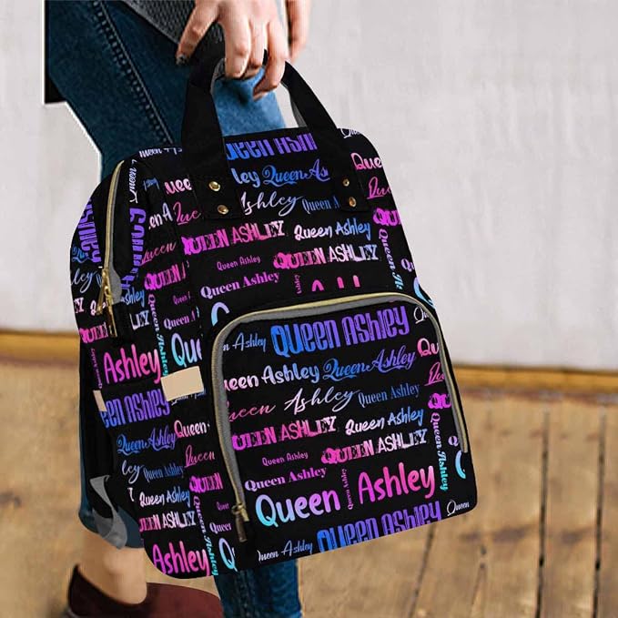 InterestPrint Personalized Nappy Bag with Name, Custom Colorful Gradient Monogram Diaper Bag Customized Nursing Bags Shoulder Bag Backpack Casual Daypack Bag for Mom Sister Shopping Present