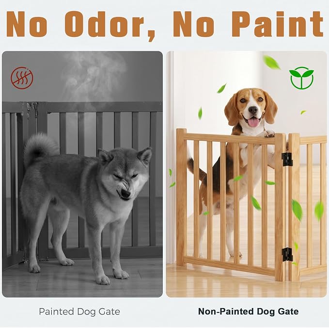 YOCAN Non-Painted Wooden Freestanding Dog Gates for The House,Doorways, Stairs,Wood Dog Fences Indoor Pet Gate,Step Over Fence-2 Panel H:23"(2PC)