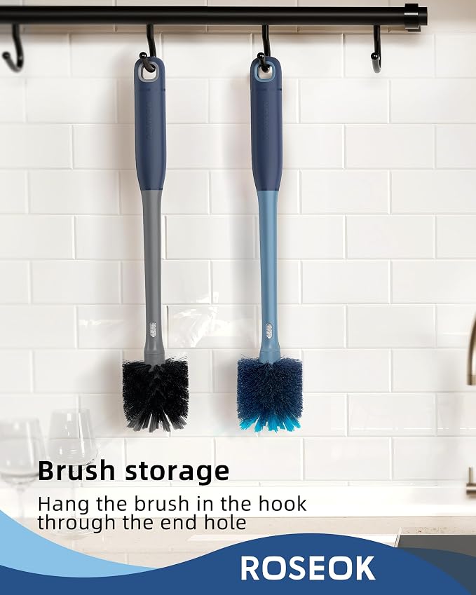 ROSEOK 2in1 Bottle Scrubbing Brush with Straw Brush has Long and Comfortable Handle, Cleaning Glass, Sports Bottle, Coffee Mug,2 Pack, Grayish Blue