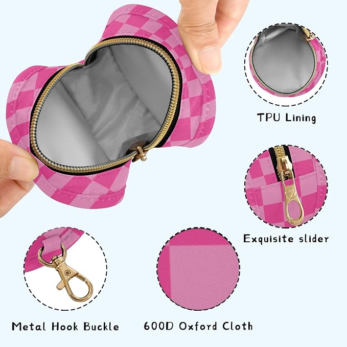 Checkerboard Pink Plaid Print Pacifier Holder Case with Clip Paci Holder Pacifier Storage Case Container Portable for Diaper Bag Newborn Girl Boy Essentials