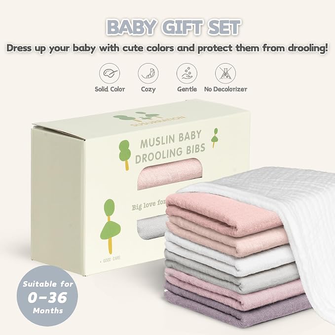Susurration Muslin Baby Drool Bibs 6Pack Soft Triangular Adjustable Baby Bandana Bibs for Unisex Baby Girls & Boys