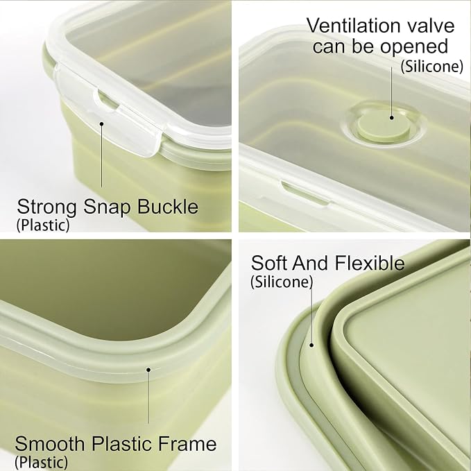 Collapsible Silicone Food Containers with Lids, 2 Pack 1200ml | Space saving foldable bowls for camping, microwave, freezer & dishwasher safe, BPA free