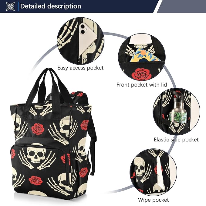 Skull Skeleton Hands Diaper Bag Travel Large Cap Mom Dad