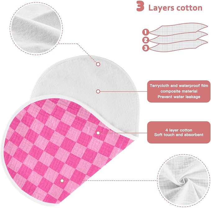 2 Pack Muslin Burp Cloths Pink Checkered Print Cotton Baby Burp Cloths Ultra Absorbent Burping Cloth Soft Spit Up Rags for Newborn Must Haves, Large 22" x 11"