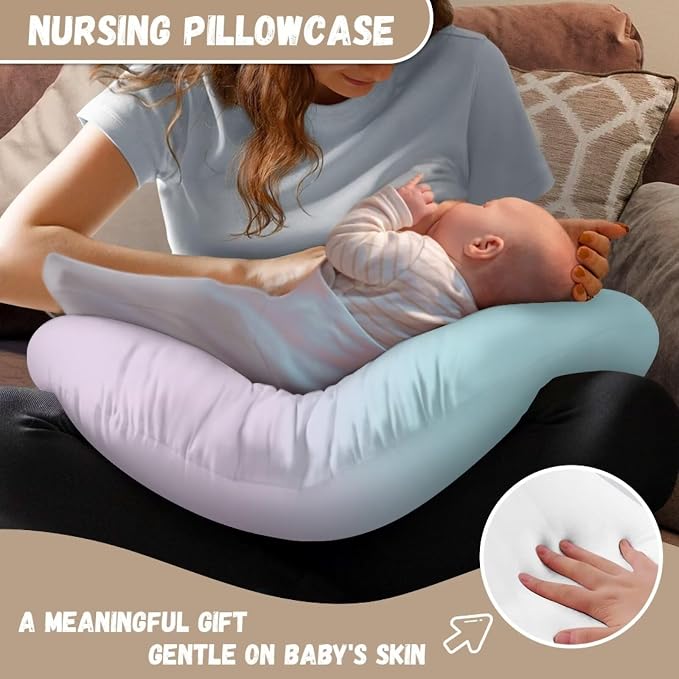 Feeding Pillow Slipcover Decorated with Gradient Blue and Purple, Ultra Soft and Cozy Nursing Pillow Cover for Baby Newborn, Snug Fits for Bopy Pillow, Artistic Sun Pattern (Cover Only)