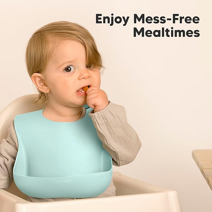 KeaBabies 2-Pack Silicone Bibs for Babies, Toddlers Girl, Boy ??Sturdy Food-Grade Baby Bibs for Eating, Large Food Catcher, Clean & Put On Easily, Waterproof Toddler Feeding Essentials (Amaze)