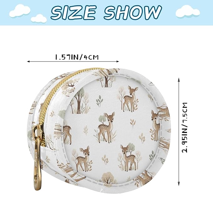 Deer Trees Leaves Forest Baby Pacifier Holder Case with Clip Portable Pacifier Storage Organizer Round Container Pouch Box Fits Diaper Bag Stroller Purse