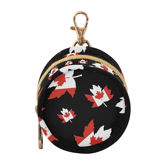 Canada Flag Canadian Maple Leaf Polyester Pacifier Holder Case Portable Container Accommodate Baby Binky Cover Pouch Pacifiers Storage Case with Circular Buckle