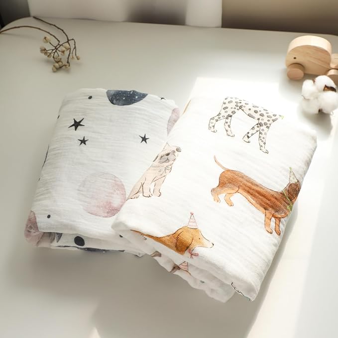 insular Muslin Swaddle Blankets for Boys Girls, 2 Pack Receiving Baby Blanket Large 47 x 47 inches, Soft Breathable Swaddling Wrap for Unisex Newborn, Space&Blue