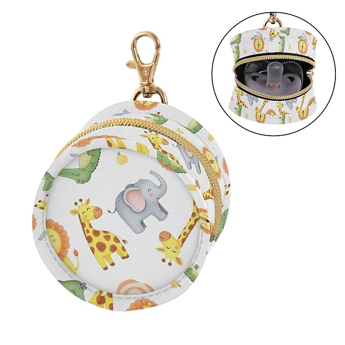 Elephant Lion Animals Pacifier Holder Case Newborn Pacifier Storage Pouch for Boys Girls Easy Attach to Diaper Bag Portable Baby Essentials Container
