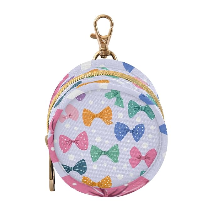 Pacifier Holder with Clip Pacifier Case for Diaper Bag Round Baby Pacifier Pouch Box Bag Portable Blue Bows and Polka Dots