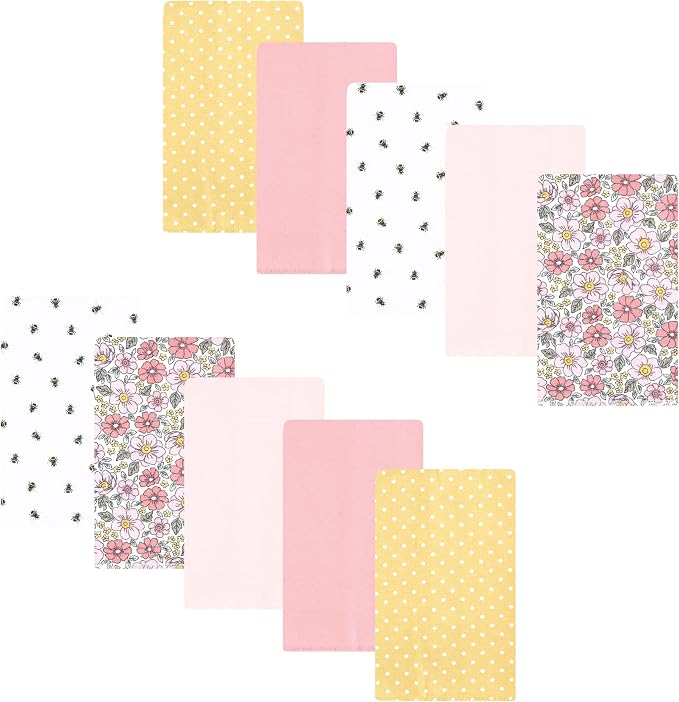 Luvable Friends Hudson Baby Flannel Burp Cloths 10pk, Pink Yellow Floral