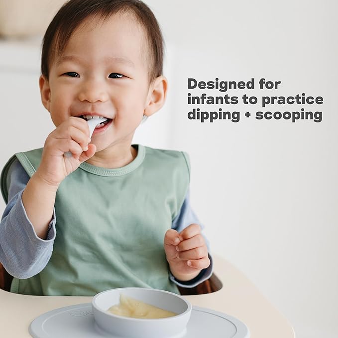ezpz Developmental Utensil Set (Sage) - 100% BPA Free Fork, Spoon, Knife for Babies, Toddlers and Preschool - First Foods + Self-Feeding - Designed by a Pediatric Feeding Specialist