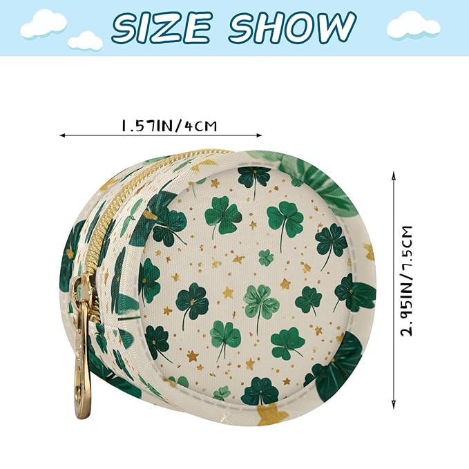 Pacifier Holder with Clip Pacifier Case for Diaper Bag Round Baby Pacifier Pouch Box Bag Portable Green Clovers and Stars