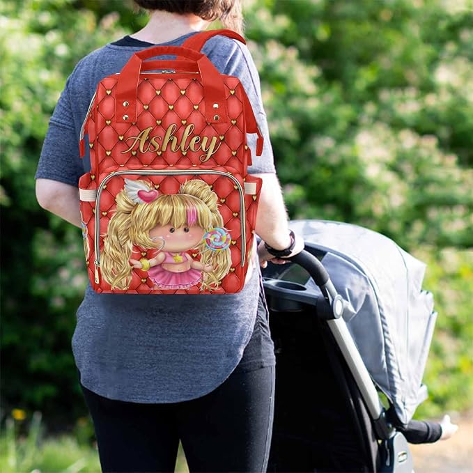 M YESCUSTOM Custom Name Mommy Backpack for Mom Personalized Diaper Bag with Large Capacity for Travel Birthday Gift for Women Red
