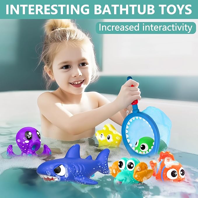 No Hole Mold Free Baby Bath Toys for Kids Ages 1-3,Water Toys for Babies and Toddlers,Ocean Animal Bath Toys for Bathtub,Shower,Beach, Pool,Water Table,Boys Girls Gifts with Storage Bag