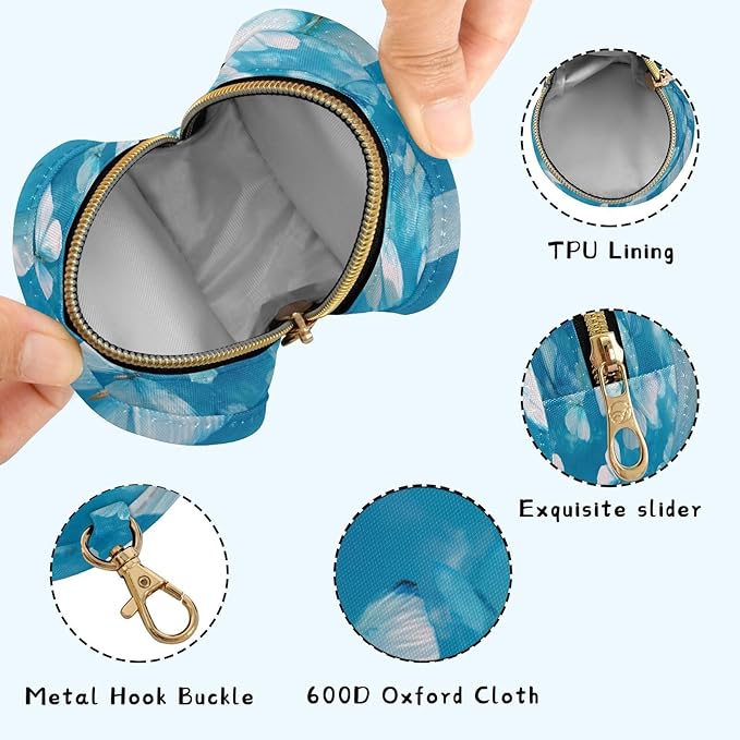 Pacifier Holder with Clip Pacifier Case for Diaper Bag Round Baby Pacifier Pouch Box Bag Portable Ink Blue Butterfly