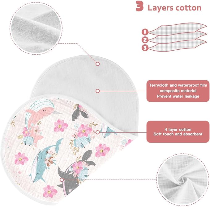 vvfelixl Muslin Burp Cloths Whale Narwhal Flowers Baby Washcloths for Baby Girl Boys 2 Pack