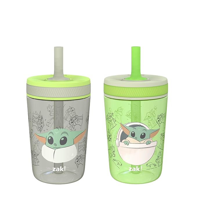 Zak Designs Star Wars The Mandalorian Kelso Toddler Cups For Travel or At Home, 15oz 2-Pack Durable Plastic Sippy Cups With Leak-Proof Design is Perfect For Kids (Baby Yoda, Grogu)