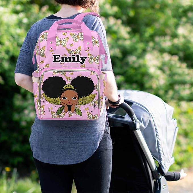 M YESCUSTOM Customized Baby Changing Bags with Name Personalized Butterfly Baby Diaper Bag with Large Capacity Mommy Nursing Backpack for Travel Holiday Gift