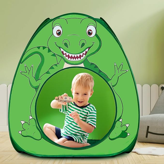 Kids Play Tent Lucky Castle Pop Up Tent for Kid Cute Tent for Boys and Girls Indoor Outdoor Play Tent with Storage Bag Perfect Kids Gift(Green Dinosaur)