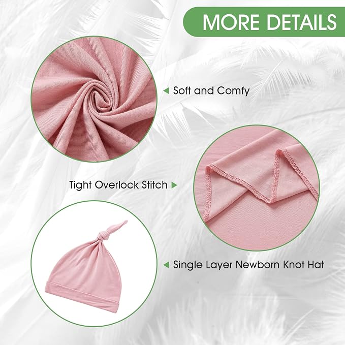 Cotton Knitted Baby Swaddle Blanket with Hat Headband Set Newborn Swaddle Wrap Receiving Blankets for Baby Girl Boy 45" x 45"(Pink)