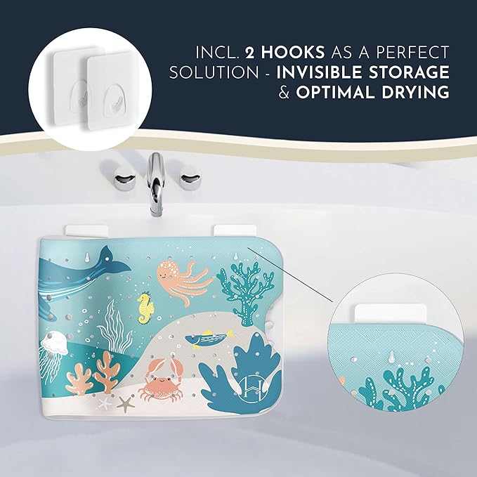 Bathtub Mat Non Slip Anti Mold for Kids 40x16 - homerella® Bath Mat for Tub, BPA Free, Incl. 2 Hooks, Washable Shower Mat Non Slip Anti Mold, Shower Mats for Inside Shower, EU Certified