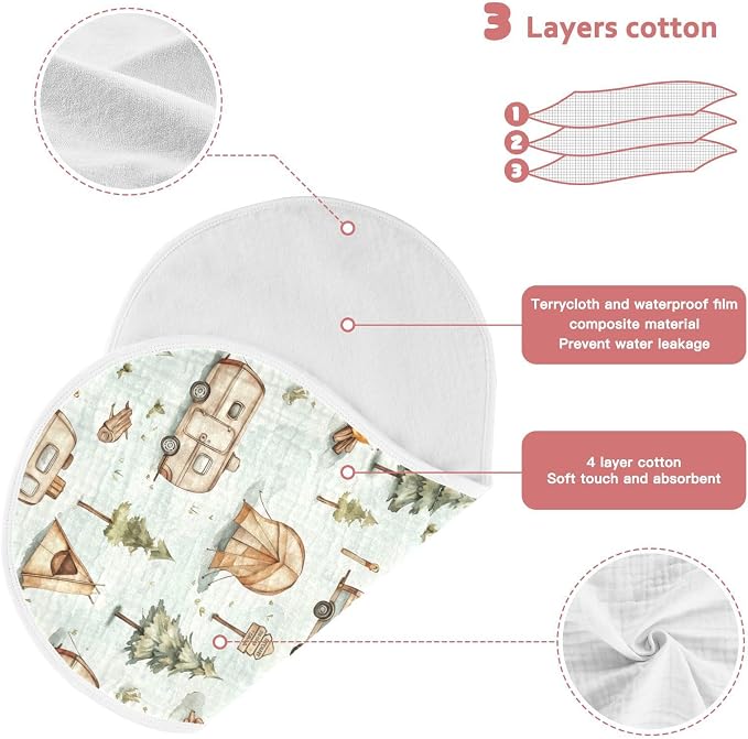 vvfelixl Muslin Burp Cloths Cartoon Camping Caravan Baby Washcloths for Baby Girl Boys 2 Pack