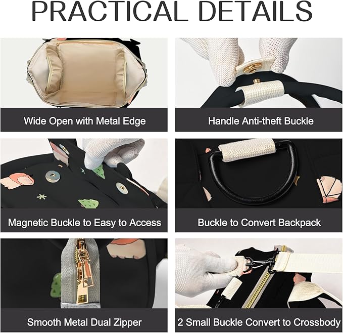 Small Diaper Bag Crossbody with Multi-Pocket, 4 in 1 Mini Travel Mommy Tote w/ Shoulder for Stroller, Small Toddler Daiper Backpack with Insulated Pockets, Compact Baby Bag for Mom (Black Animal)